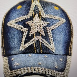 New Blue Jean Rhinestone double star baseball cap